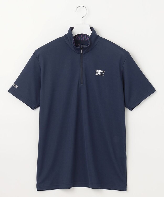 23区GOLF 【MEN】【接触冷感・UVケア・吸水速乾】ハーフジップ 無地ポロシャツ ネイビー系