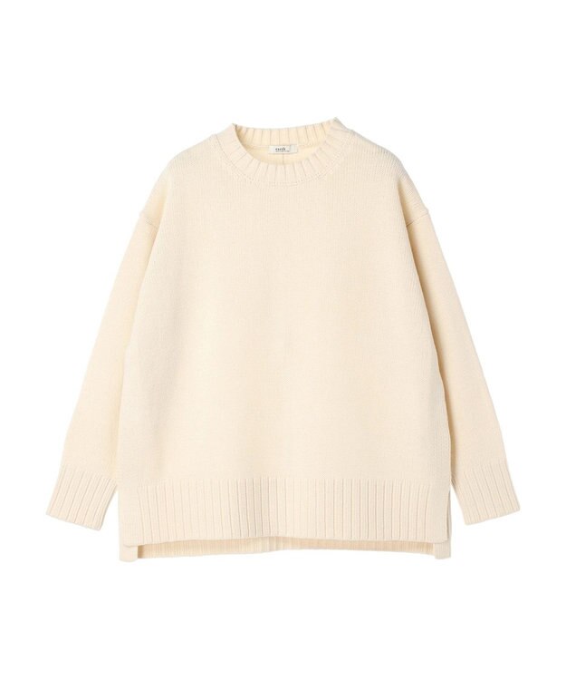 earth music&ecology ウォッシャブル脇スリットクルーネックプルオーバー Ivory