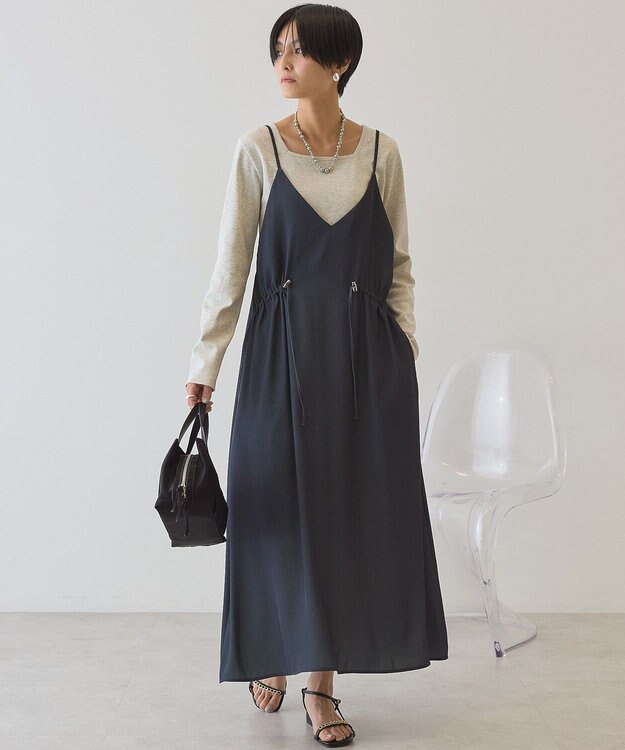 AMERICAN HOLIC サイドシャーリングVネックドットキャミワンピース Gray