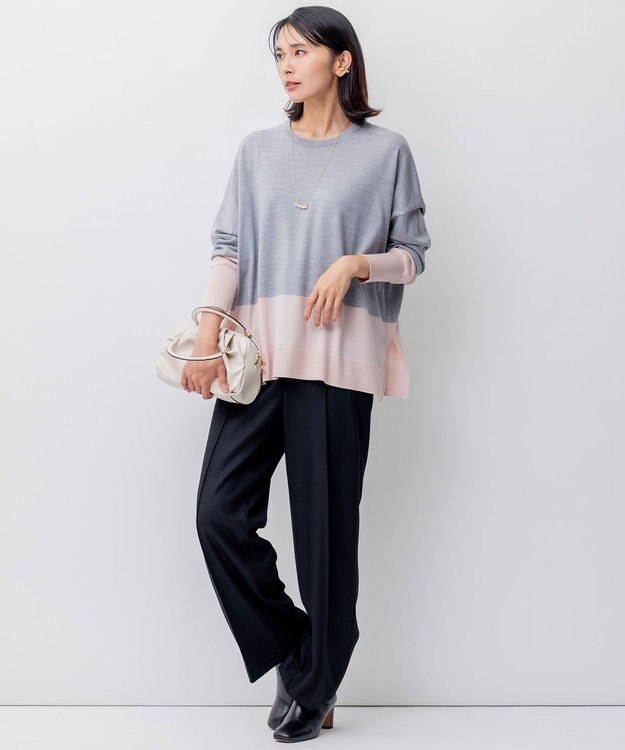 23区 S 【WEB限定カラーあり/洗える】ウーステッドウール ビッグシルエット ニット [WEB限定]ライトグレー×ピンク