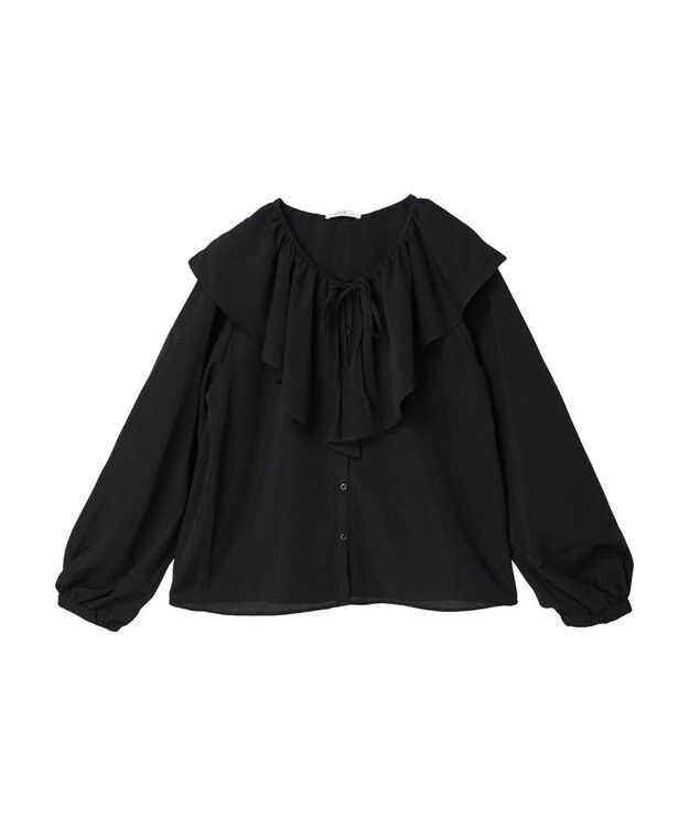 earth music&ecology ラッフルカラーブラウス Black