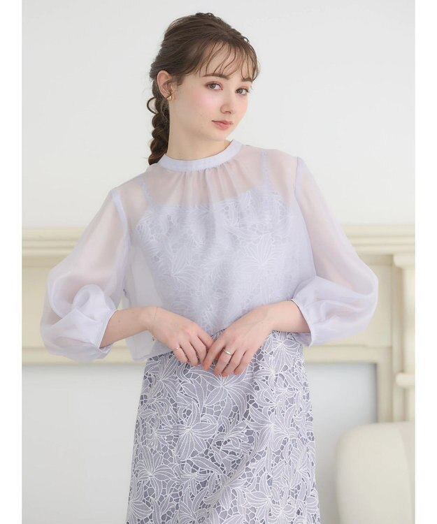 earth music&ecology ＳＥＴ２点　シアーブラウス＋レースキャミワンピース Lavender