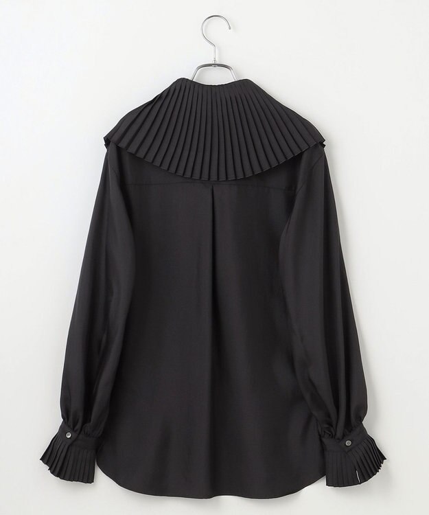 #Newans 【シワになりにくい/洗濯機可能】プリーツカラーブラウス ブラック