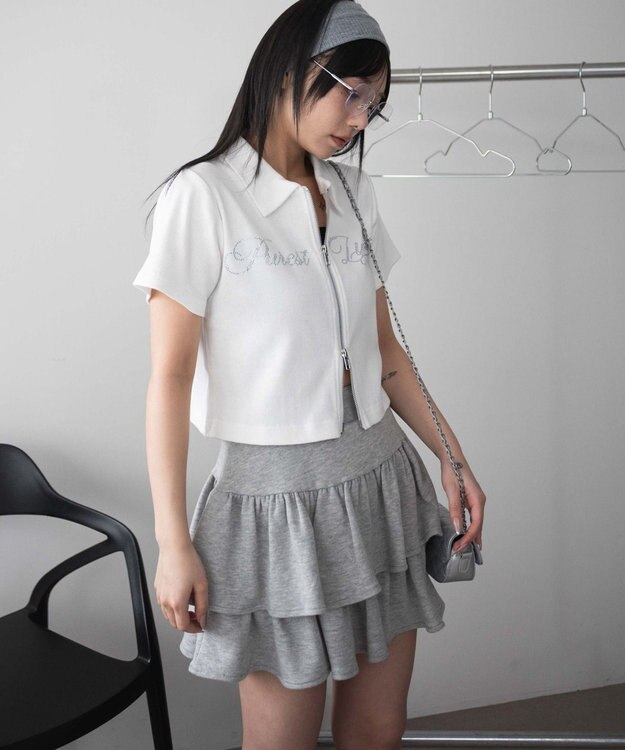 WEGO ラインストーンロゴWZIPトップス オフホワイト