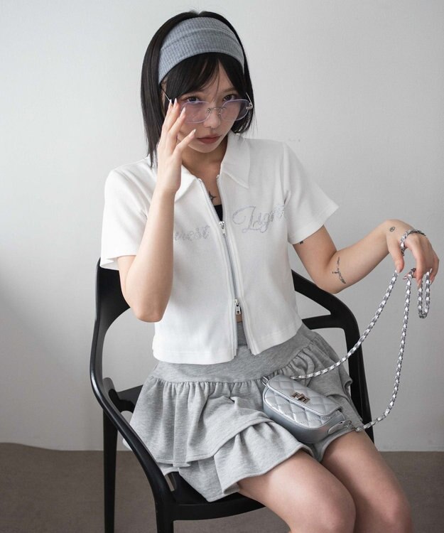 WEGO ラインストーンロゴWZIPトップス オフホワイト