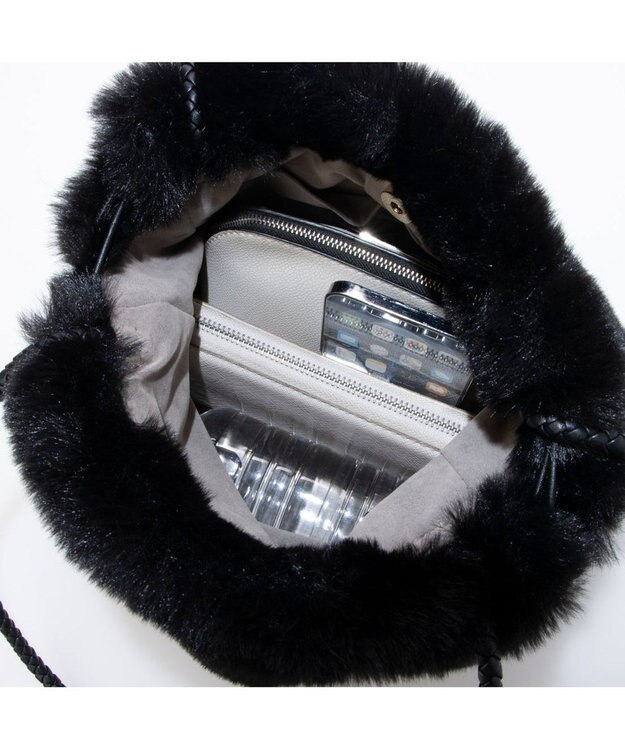 UNBILLION カシュカシュ cachecache / ロングハンドルエコファー巾着トート ブラック