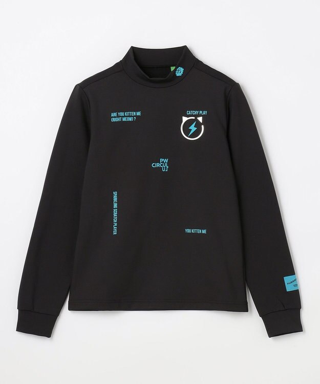 PW CIRCULUS 【裏起毛であたたか】【WOMEN】CATモチーフ  裏起毛ロングスリーブモックネックT   ゴルフウェア レディース ブラック系