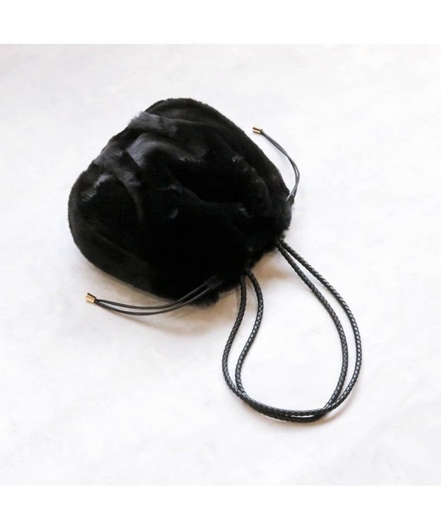 UNBILLION カシュカシュ cachecache / ロングハンドルエコファー巾着トート ブラック