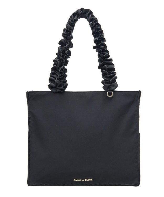 Maison de FLEUR サイドポケットフリルハンドルスクエアトートバッグ Black