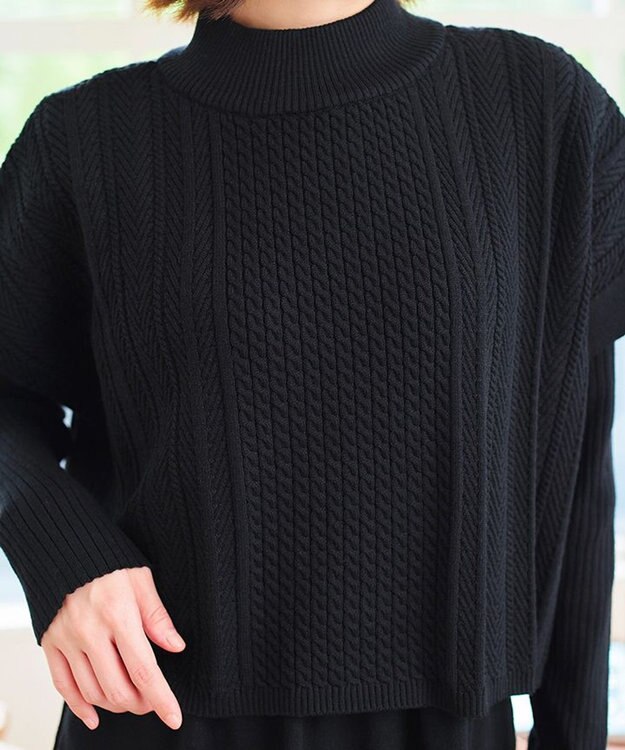 Tiaclasse 【2点セット・洗える】細ケーブルニットトップス＆ニットワンピース ブラック