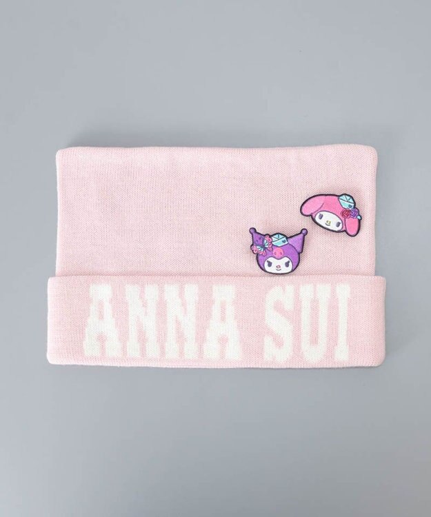 AURORA 【 ANNA SUI（アナ スイ）】マイメロディ&クロミ 刺しゅうブローチ付きネコ耳ニットワッチ ピンク