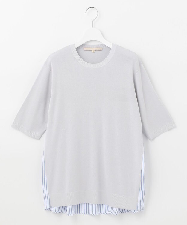 自由区 【洗える】ハイツイストコットンアセテート バックデザイン プルオーバーニット ライトグレー系1