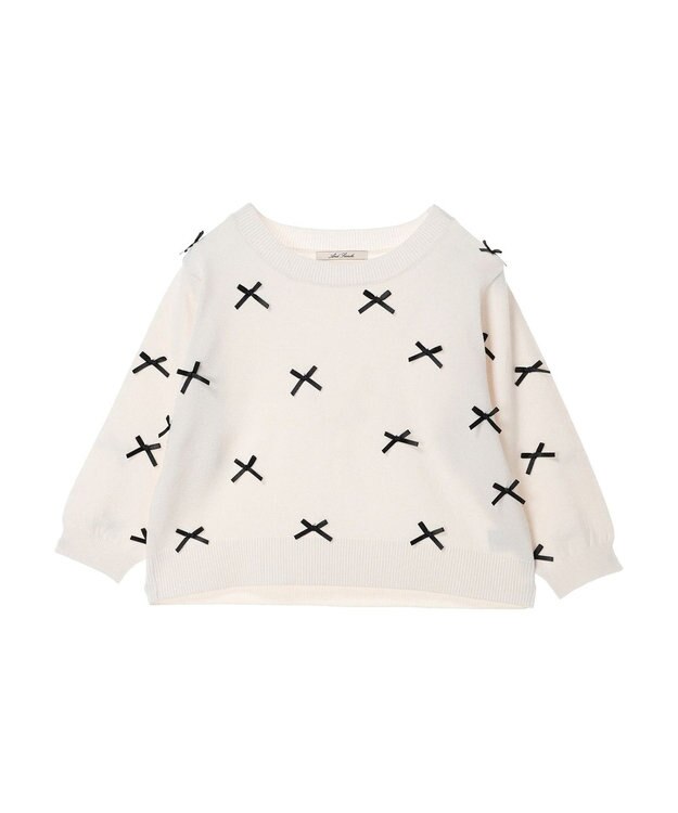 Green Parks ・ＡＮＤ　ＳＥＡＲＣＨ　メニーリボン５分袖ニット Off White