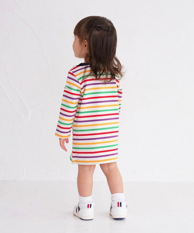 MIKI HOUSE HOT BISCUITS 【80-120cm】 ボーダー 長袖ワンピース マルチカラー