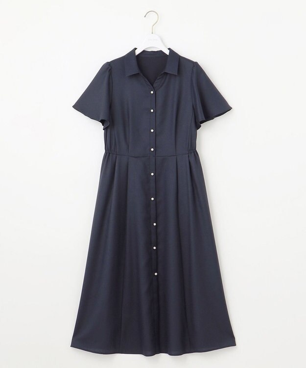ANY SIS 【接触冷感・UVカット・速乾】スムージーポリエステル シャツワンピース ネイビー