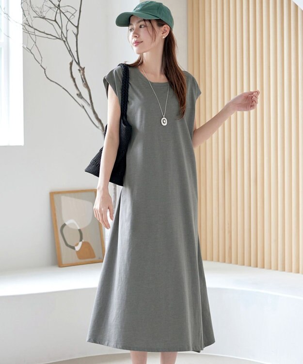 Tiaclasse 【洗える】フレンチスリーブカットソーワンピース グレー