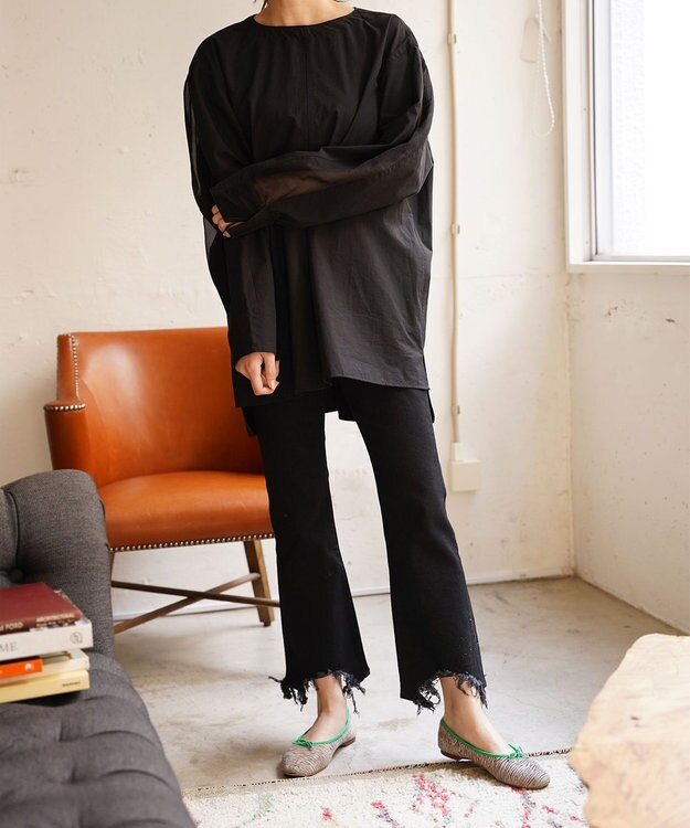 woadblue ＜坪田あさみさんコラボ/ストレッチ＞ブーティフレアデニムパンツ ブラック BLACK