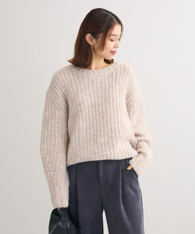 Green Parks ざっくりローゲージニットプルオーバー Gray