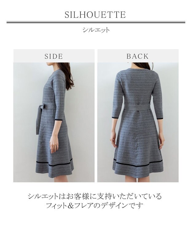 Tiaclasse L 【洗える】リップル編みニットワンピース グレー×ブラック