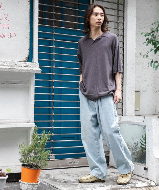 WEGO 【ユニセックス着用ITEM/ウエストゴム/SMLサイズ展開】デニムルーズテーパードパンツ デニム淡色