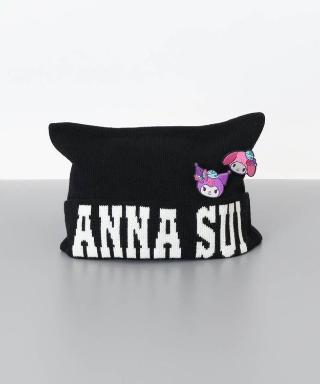 AURORA 【 ANNA SUI（アナ スイ）】マイメロディ&クロミ 刺しゅうブローチ付きネコ耳ニットワッチ ブラック