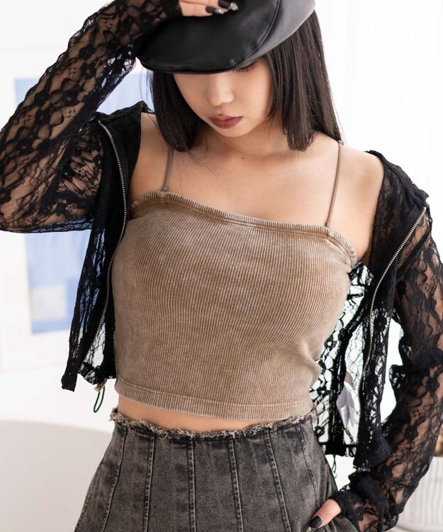 WEGO 【カップ付きインナー】ヴィンテージウォッシュカップインショートキャミ ブラウン