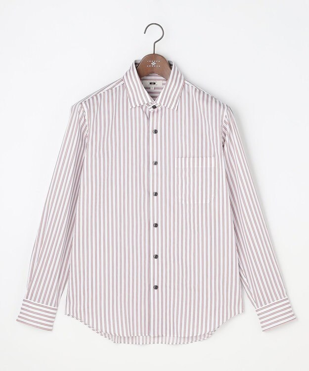 JOSEPH ABBOUD 【キングサイズ・ストレッチ・イージーケア・JAPANファブリック】ストライプストレッチ シャツ ローズ系1