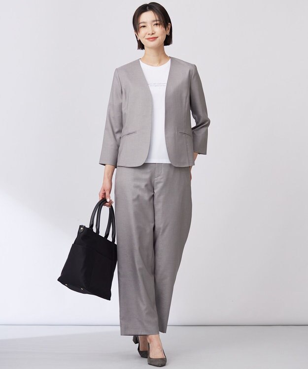 J.PRESS LADIES S 【セットアップ対応・洗える・UV加工・吸水速乾】OXIJEWELストレッチ ストレート パンツ グレー系