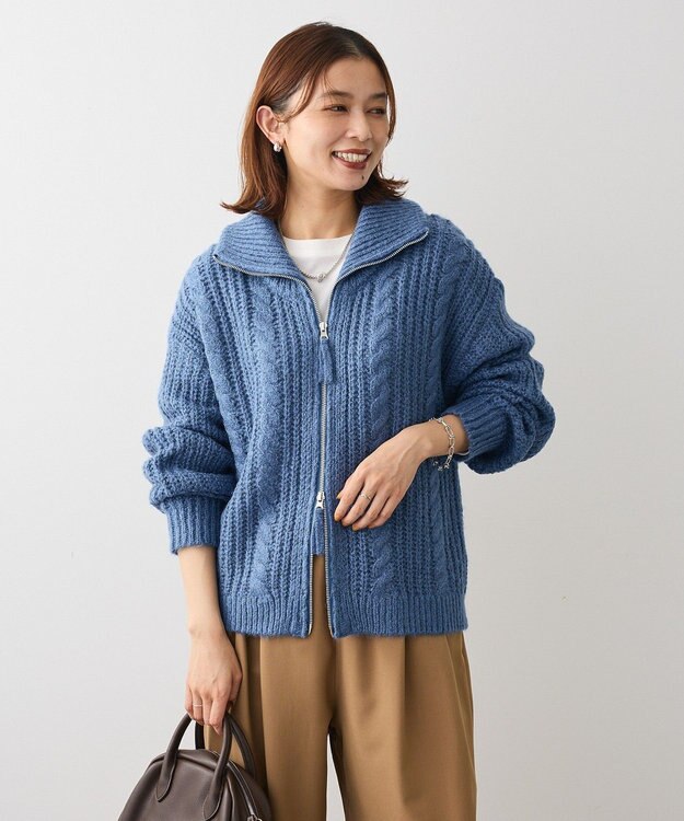 Green Parks 衿付きケーブルｚｉｐカーディガン Blue