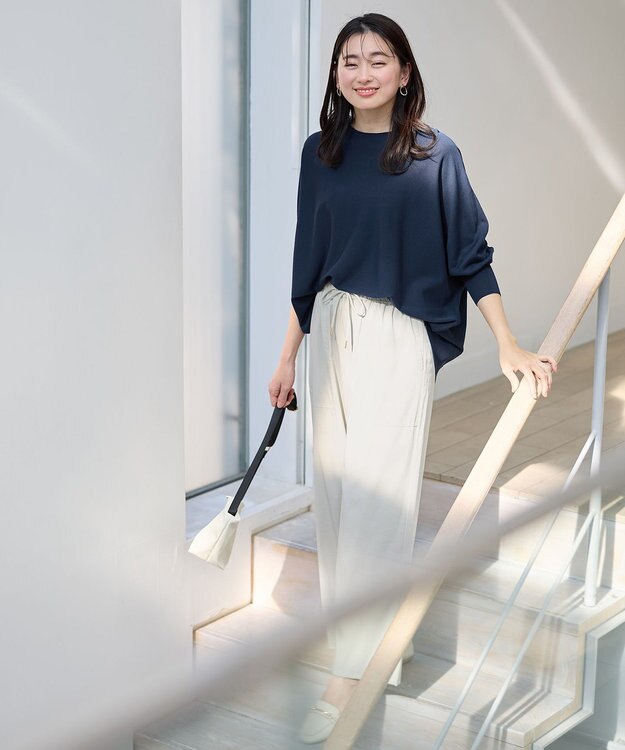 ANY 【洗濯機可/UVカット/接触冷感】クールタッチボクシーニット ネイビー