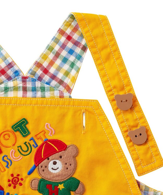 MIKI HOUSE HOT BISCUITS 【70-110cm】 レトロ ロゴ刺繍 オーバーオール 黄