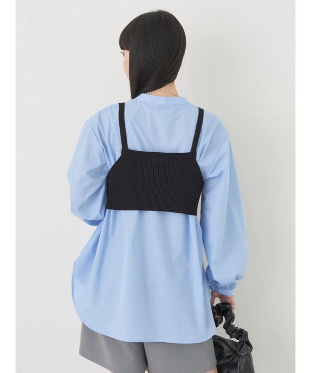 earth music&ecology ＳＥＴ２点ニットビスチェ＋ノーカラーシャツ Sax