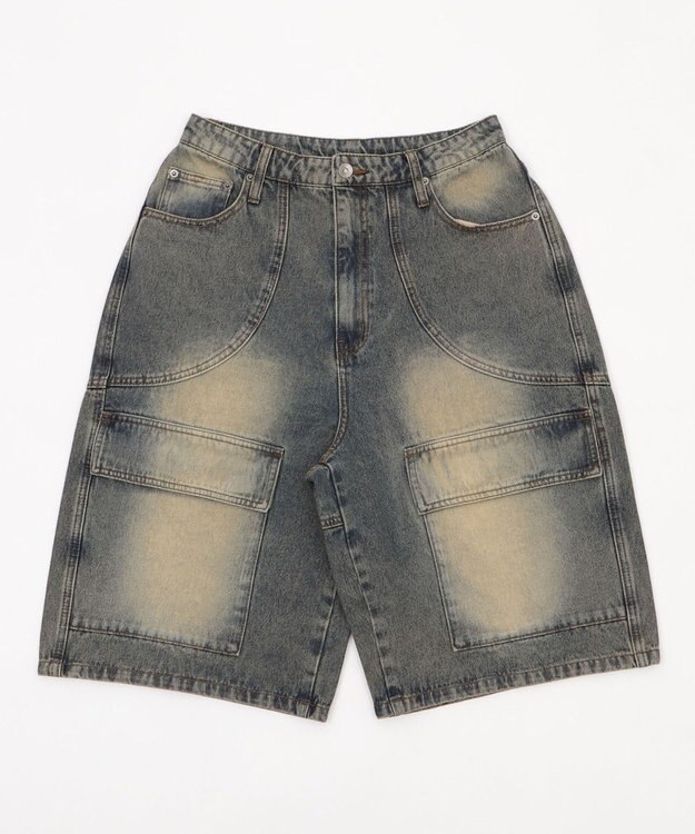 WEGO スウィッチングデニムカーゴショーツ デニム淡加工色