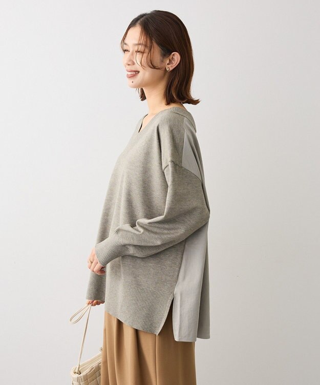Green Parks 異素材切替ニットチュニック Gray Mixture