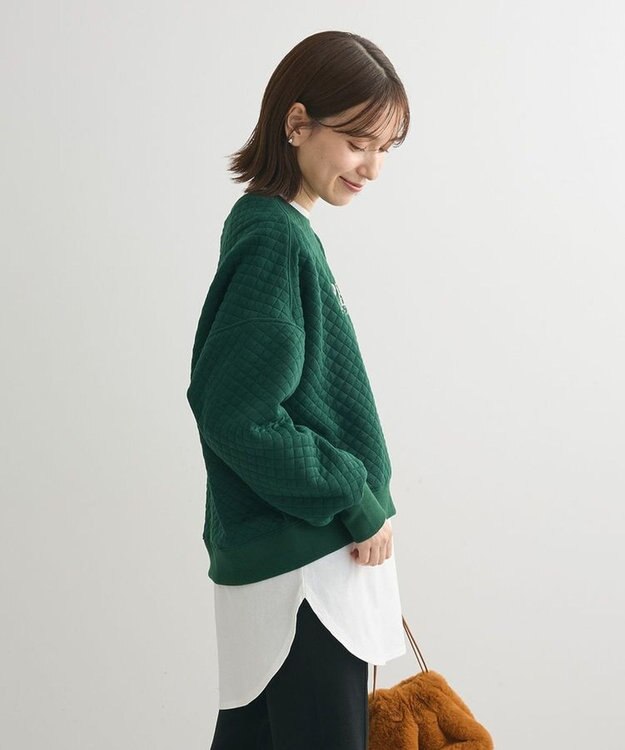 Green Parks ショート丈キルトロゴプルオーバー Green