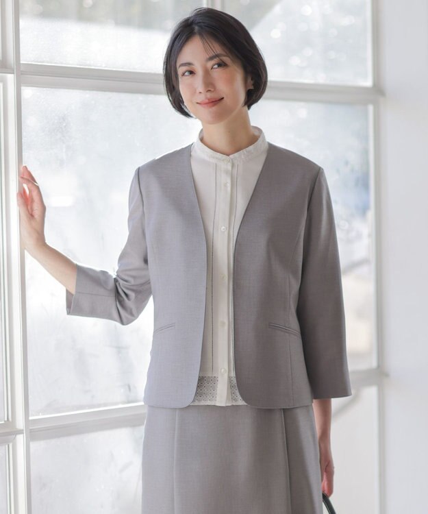 J.PRESS LADIES OXIJEWEL ストレッチ ノーカラー ジャケット