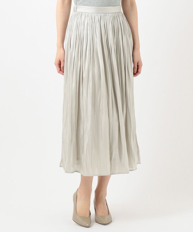 ANY L 【洗える】シャイニーサテン スカート ライトグレー系