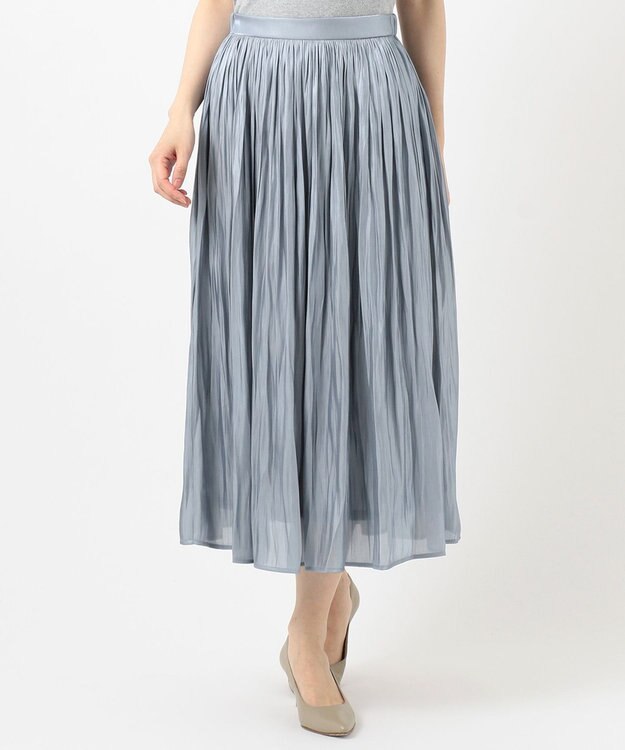 ANY L 【洗える】シャイニーサテン スカート スカイブルー系