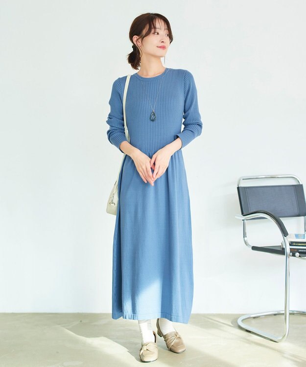 Tiaclasse 【2点セット・洗える】細ケーブルニットトップス＆ニットワンピース ブルー