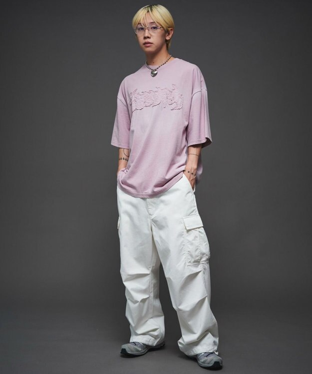 WEGO 【ユニセックス着用ITEM】ダメージアップリケグラフィックT（SS） ピンク