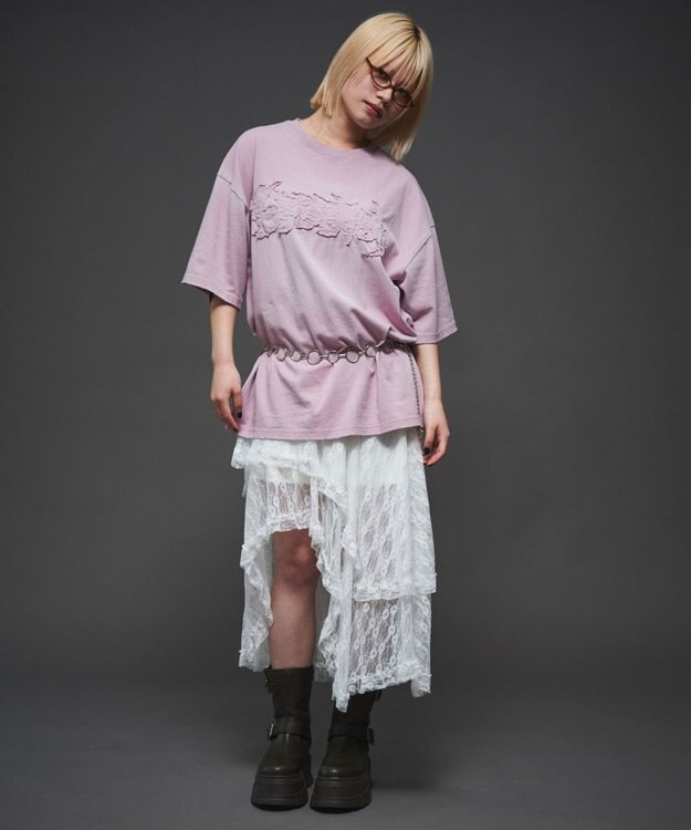 WEGO 【ユニセックス着用ITEM】ダメージアップリケグラフィックT（SS） ピンク