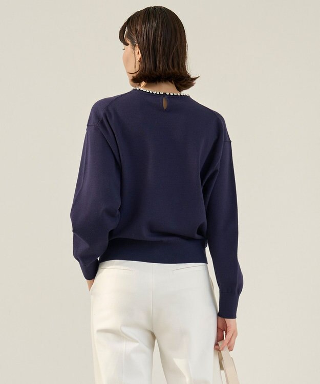 UNFILO ネックビジュー ニット ネイビー