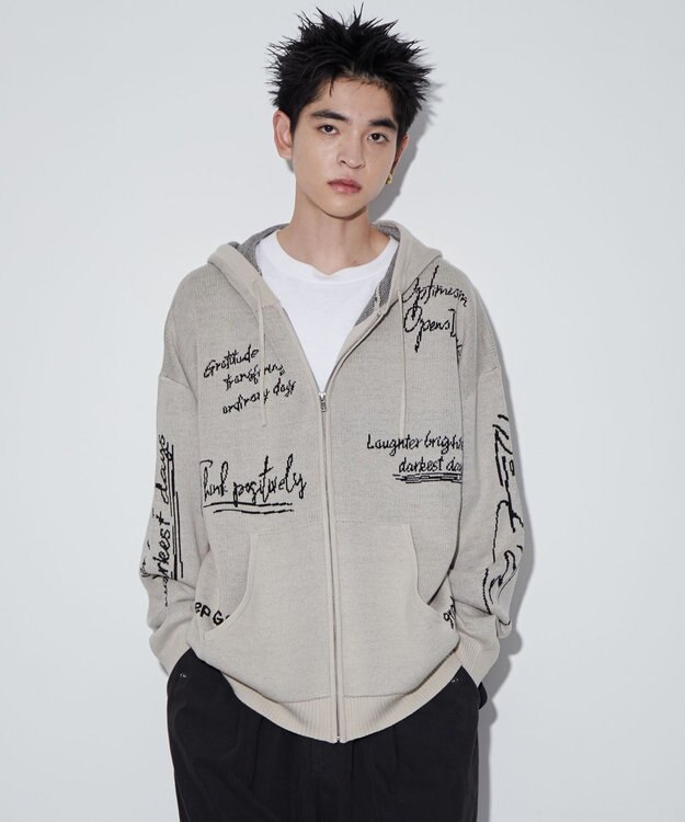 WEGO 【ユニセックス着用ITEM】ジャガードロゴジップパーカー ホワイト