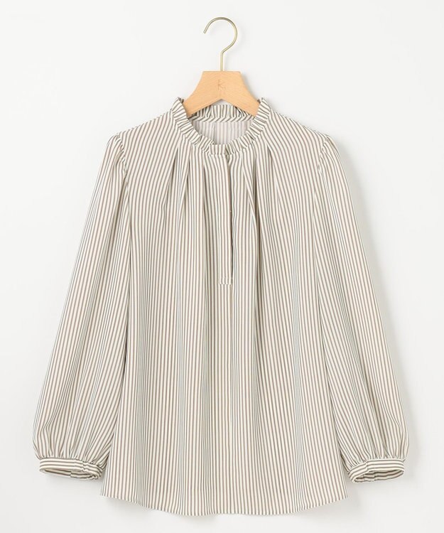 組曲 【WEB限定】ライトデシン フリル襟ブラウス ベージュストライプ系5