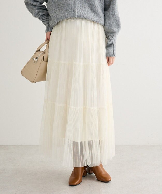 Green Parks チュールプリーツティアードスカート Off White