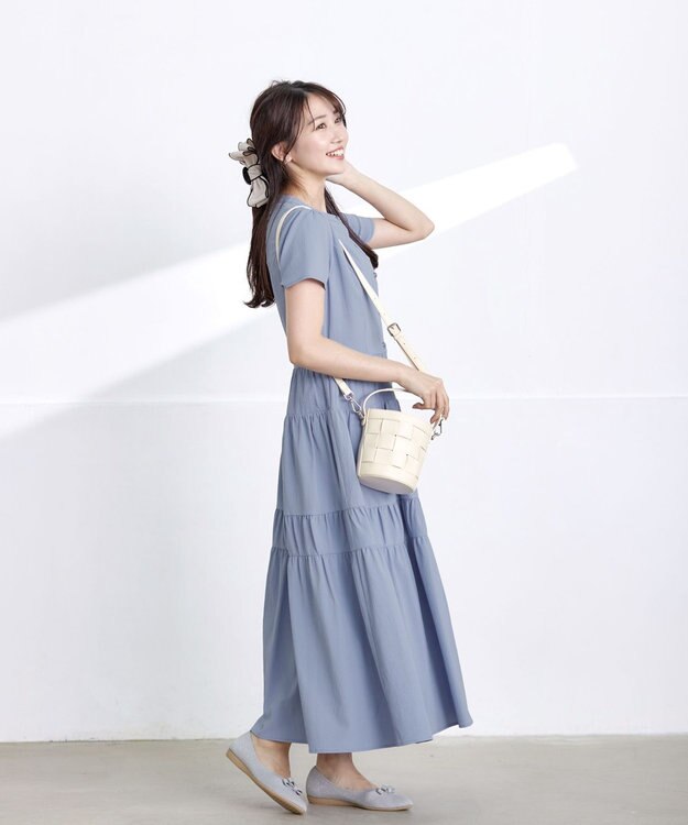 Tiaclasse L 【洗える】 ティアードシャツワンピース ブルー
