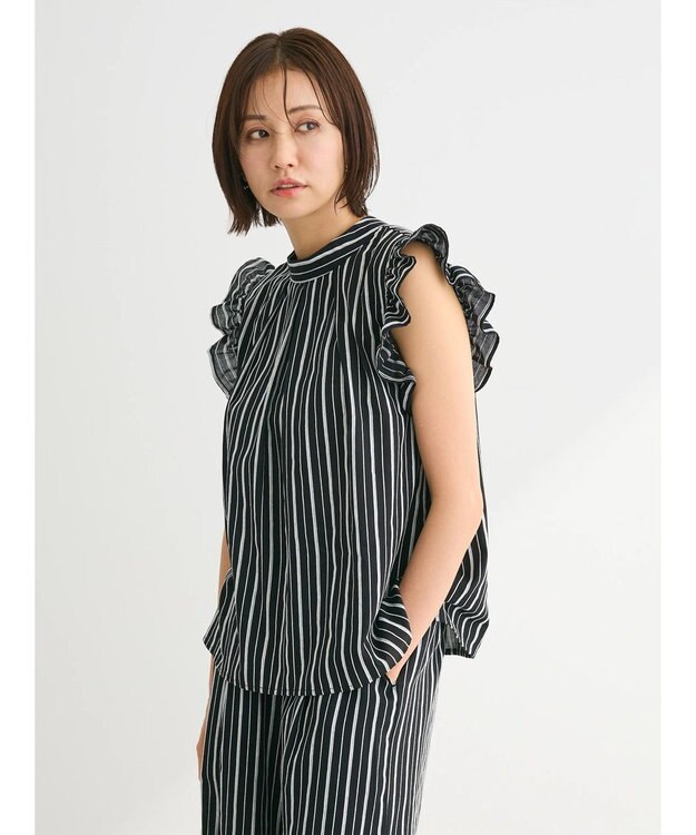 Green Parks ・ＥＬＥＮＣＡＲＥ　ＤＵＥ　ストライプフリルブラウス Black