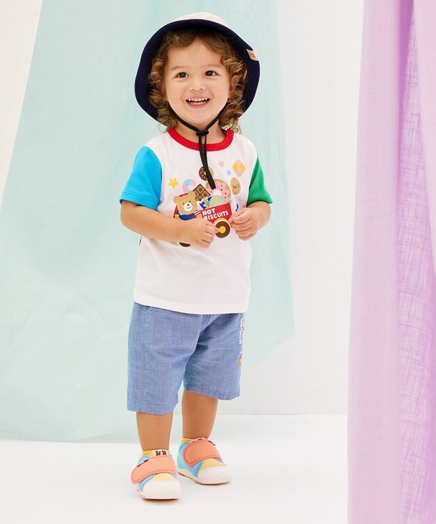 MIKI HOUSE HOT BISCUITS 【80-120cm】 パステルロゴ 6分丈パンツ ブルー