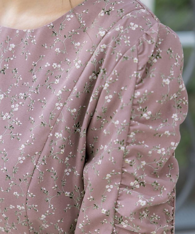 Tiaclasse L 【洗える】ギャザースリーブ花柄ワンピース ラベンダー