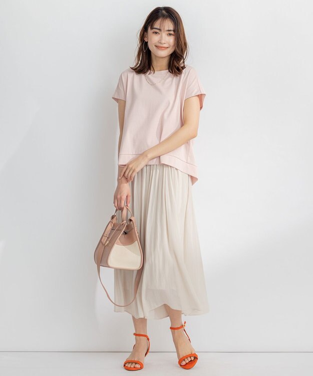 組曲 【汗ジミ防止・撥水】GIZAプレーティング天竺フレンチスリーブ カットソー ピンク系